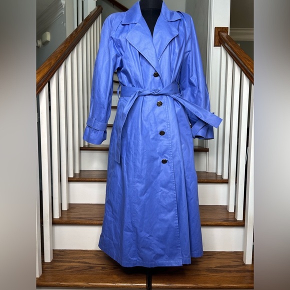 London Fog Jackets & Blazers - Vintage London Fog Long Belted Trench Coat in Blue Size 12 Made in USA